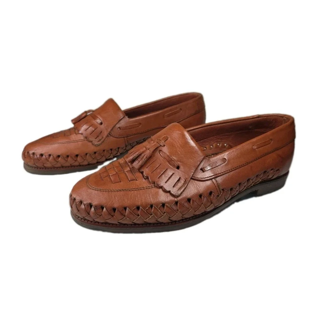 Super Aztec Men's Woven Leather Huarache Loafers Size 10 (MX 28) Tassel...